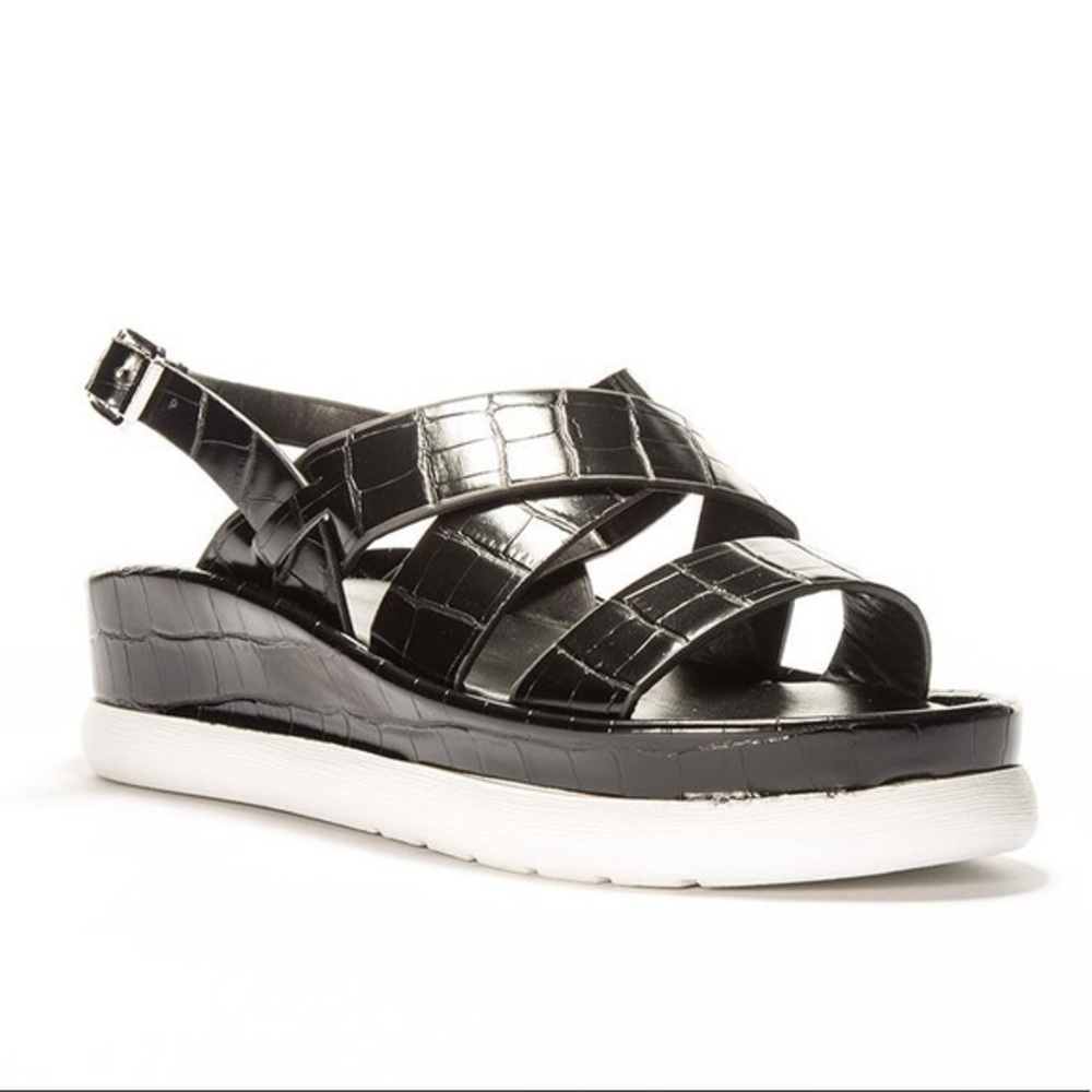 NEW Qupid Black Croc Strappy Platform Sandals